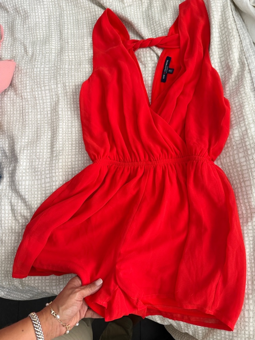 Express Red Sleeveless Wrap Romper